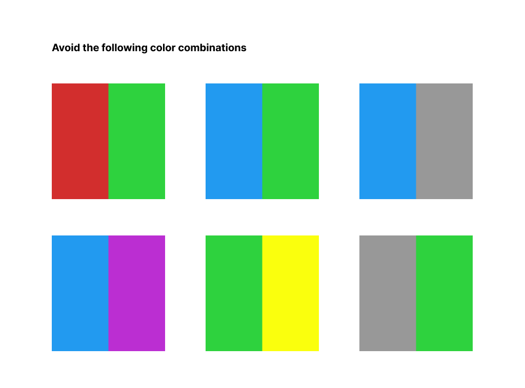 Image containing color combinations you should avoid for better accessibility.